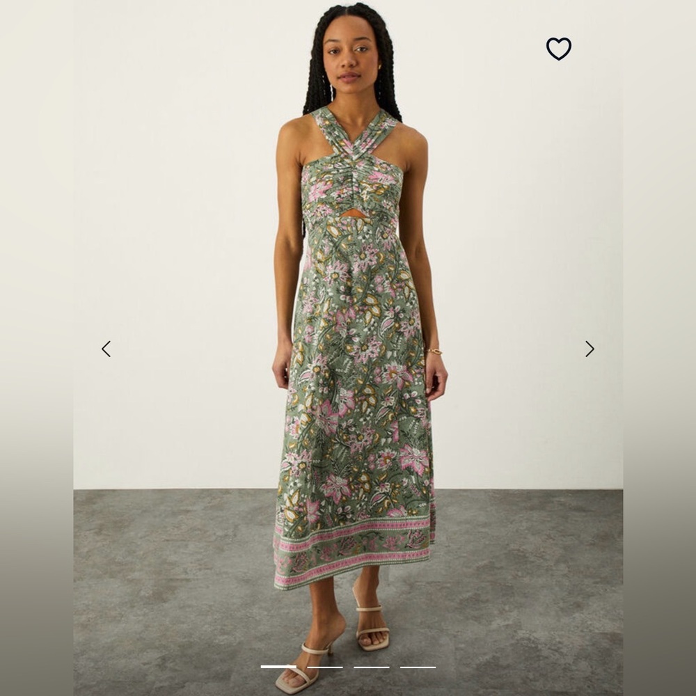 Green Floral Maxi Dress with Pink Accents